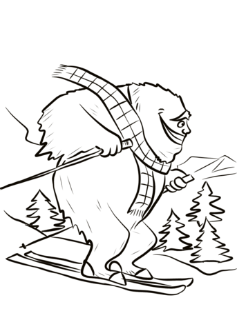 Yeti On Ski Slope Coloring Page